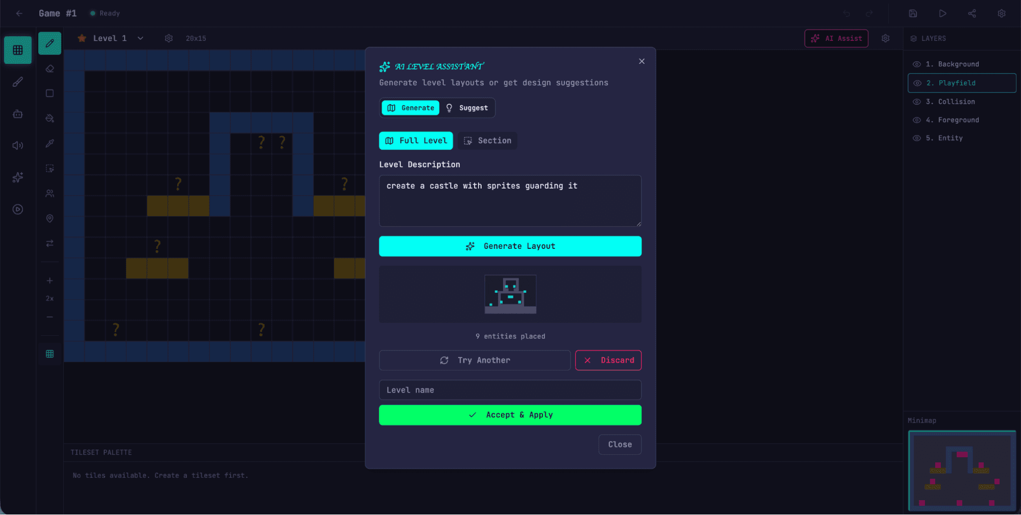 使用内置 AI feature 生成关卡。