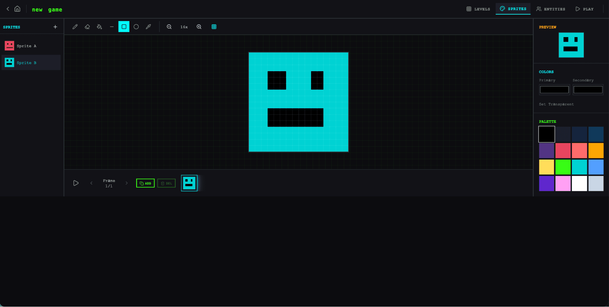 在 solo harness 创建的 sprite editor 中创建 sprite。